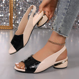 Women's Peep Toe Stitching Mid-root Ankle-strap Buckle Sandals