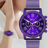 Dual-faced Roman Numeral Mesh Band Quartz Unisex Watch