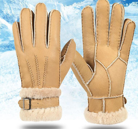 Men's Real Sheepskin Fur One-piece Thickened Split Finger Gloves