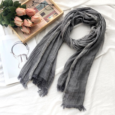 Japanese And Korean Striped Solid Color Cotton And Linen Scarf