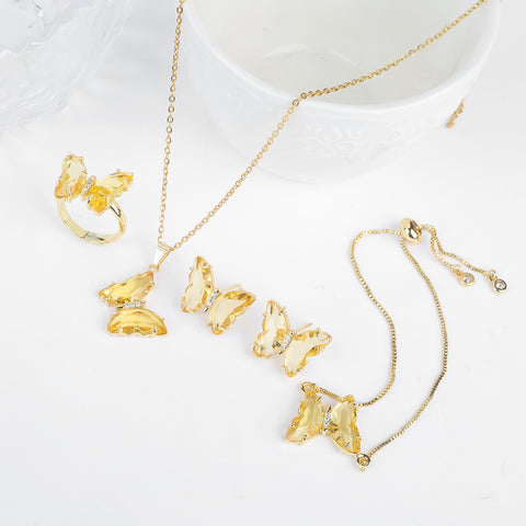 Lucky Crystal Butterfly Four-piece Suit Color Necklace