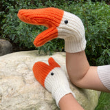 Cold Protection In Three-dimensional Swan Full Finger Gloves Knitted Wool Mittens