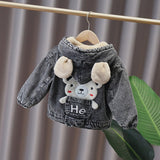 Small And Medium-sized Children's Thickened Plus Velvet Denim Jacket For Boys