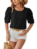 Spring And Summer New Jacquard Fur Ball Short Sleeve Square Collar Top