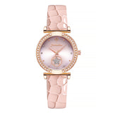 Simple Glossy Rhinestone Ladies Leather Strap Quartz Watch