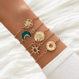 Hollow Out Octagonal Moon Gold Bracelet For Women, 5-piece Set