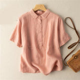 Solid Color Short Sleeve Pullover Linen Shirt