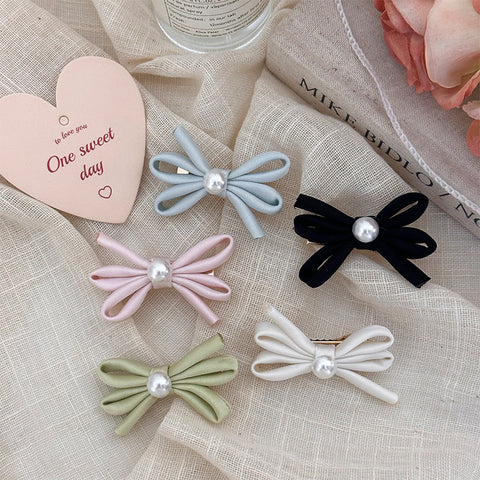 Side Clip Bangs Pearl Bow A Pair Of Hairclips Duckbill Clip