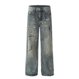 Tie-dyed Splash-ink Straight Jeans Men's High Street