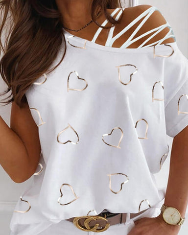 Off-the-shoulder Printed T-shirt