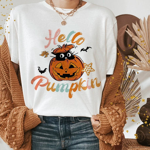 Halloween Ghost Witch Pumpkin Print Casual Short Sleeved Shirt