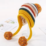 Two Layers Earflap Hat Fleece Lined Colorful Big Ball Skullies Beanies