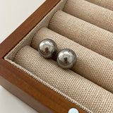 Simple Design Gray Pearl Stud Earrings For Women