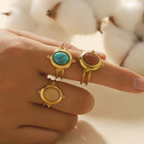 Women's Retro Fashion 18K Gold Stainless Steel Natural Stone Turquoise Open Ring