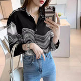 Ink Painting Cotton Linen Long Sleeve Blouse