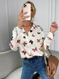 Printed Long Sleeve Butterfly Printing Lapel Shirt