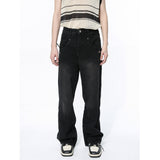 Straight Wide Leg Black Denim Fashionable Trousers