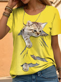 Casual Loose Cat Printing Short-sleeved Shirt