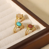 Women's Retro Fashion 18K Gold Stainless Steel Natural Stone Turquoise Open Ring