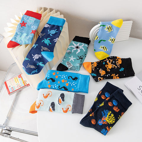 Men's Creative Printed Ocean Series Mid Length Socks