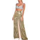 Hot Silver Wide-leg High Waist Wide Leg Pants