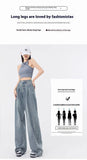 Fashionable Pleated Design Loose All-matching Straight Wide Leg Jeans For Women