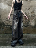 Retro Tattered Jeans Destroyed Wide Leg Jeans Men's Loose Trousers