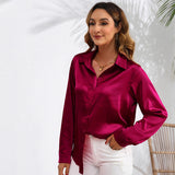 Women's Solid Color Satin Satin Long Sleeve Blouse