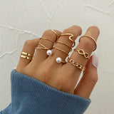 Ins Cold Wind Pearl Ring 10 Piece Set