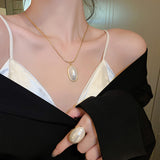 High-grade Gold Plated Oval Pearl Necklace French Affordable Luxury