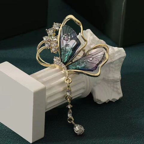 Exquisite Translucent Butterfly Tassel Brooch