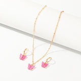 Creative Fashion Resin Butterfly Necklace And Earring Set