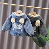 Small And Medium-sized Children's Thickened Plus Velvet Denim Jacket For Boys