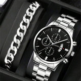 Calendar Steel Belt Large Dial Quartz Watch Men