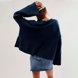 Solid Color Round-neck Flared Sleeves Pullover Sweater Fashion Sweater