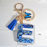 New Resin Blue Stone Letter Butterfly Tassel Letter Key Chain