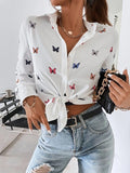 Printed Long Sleeve Butterfly Printing Lapel Shirt