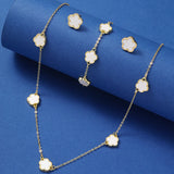 Lucky Five Petal Flower Ear Stud Necklace Bracelet Three-piece Set