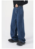 Loose Half Elastic Waist Straight Jeans