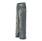 Tie-dyed Splash-ink Straight Jeans Men's High Street