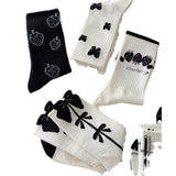 Black Strawberry Socks Women's Mid Tube Stockings Japanese Butterfly Student All-match Deodorant Long Socks