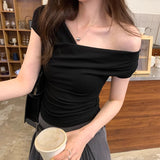 Pure Desire Swing Collar Short-sleeved T-shirt Design Blouse