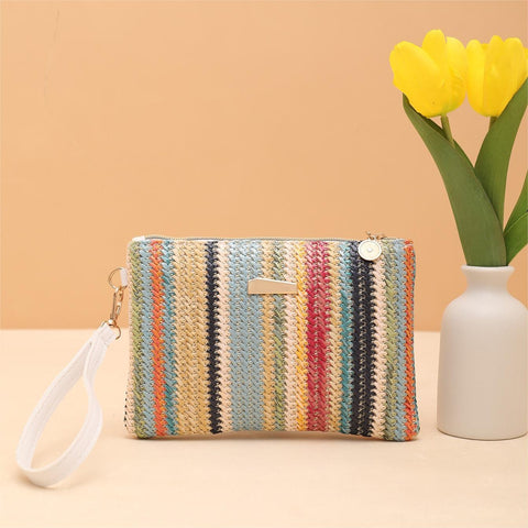 Online Influencer Rainbow Woven Bag Clutch Coin Purse