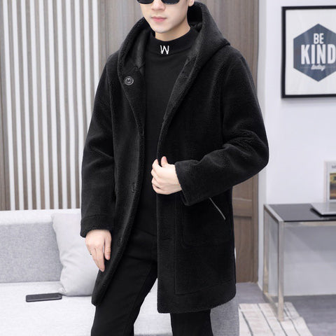 Double-sided Wear Fleece Coat Hooded Mid-length Coat