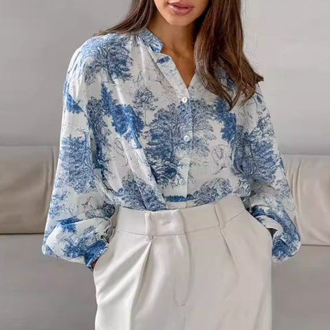 Vintage Floral Long Sleeve Shirt Women's Fashion