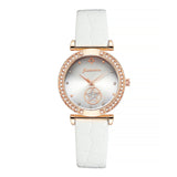 Simple Glossy Rhinestone Ladies Leather Strap Quartz Watch