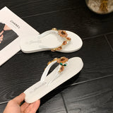 Summer New SUNFLOWER Outer Wear Flat High-grade Diamond-embedded Beach Slippers