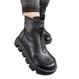 Cotton Boots Soft Full Grain Leather Retro Platform Motorcycle Boots Muffin Heel