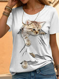 Casual Loose Cat Printing Short-sleeved Shirt