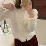 Design Bow Bell Sleeve Sweater Coat Sweet Knitted Cardigan